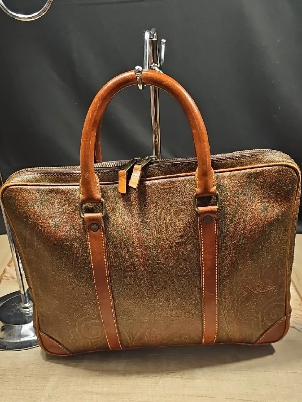 Etro Brown Paisley Leather Briefcase - Classic Travel Bag